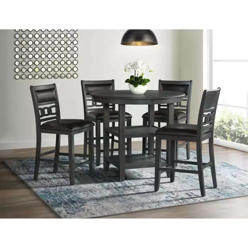 5pc Taylor Counter Height Dining Set with Shelf Base & Upholstered Chairs - Picket House Furnishings