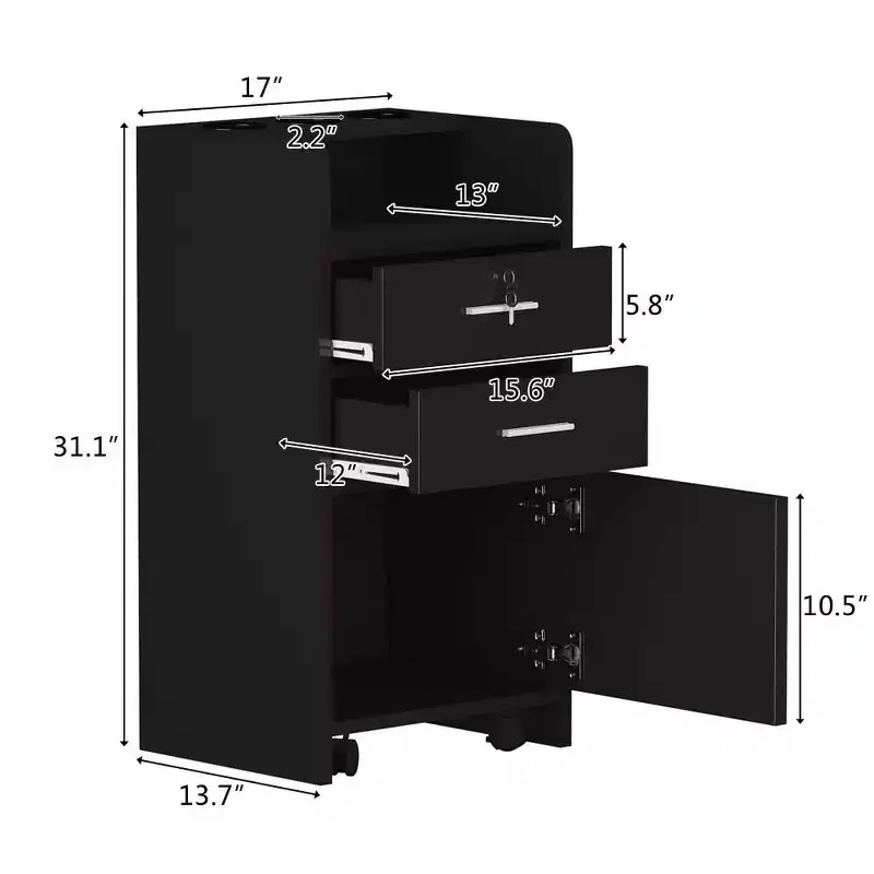 Karl Home Salon Wood Rolling Drawer Cabinet Trolley Cart Station Equipment Black