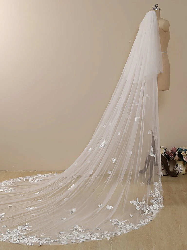 Delicate Flower Lace Cathedral Veil Bridal Veil Wedding Veil