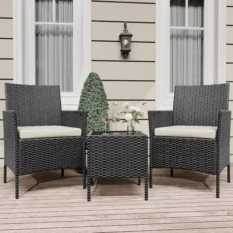 3-Piece Patio Furniture Set with Rattan Wicker Chairs and Coffee Table for Garden