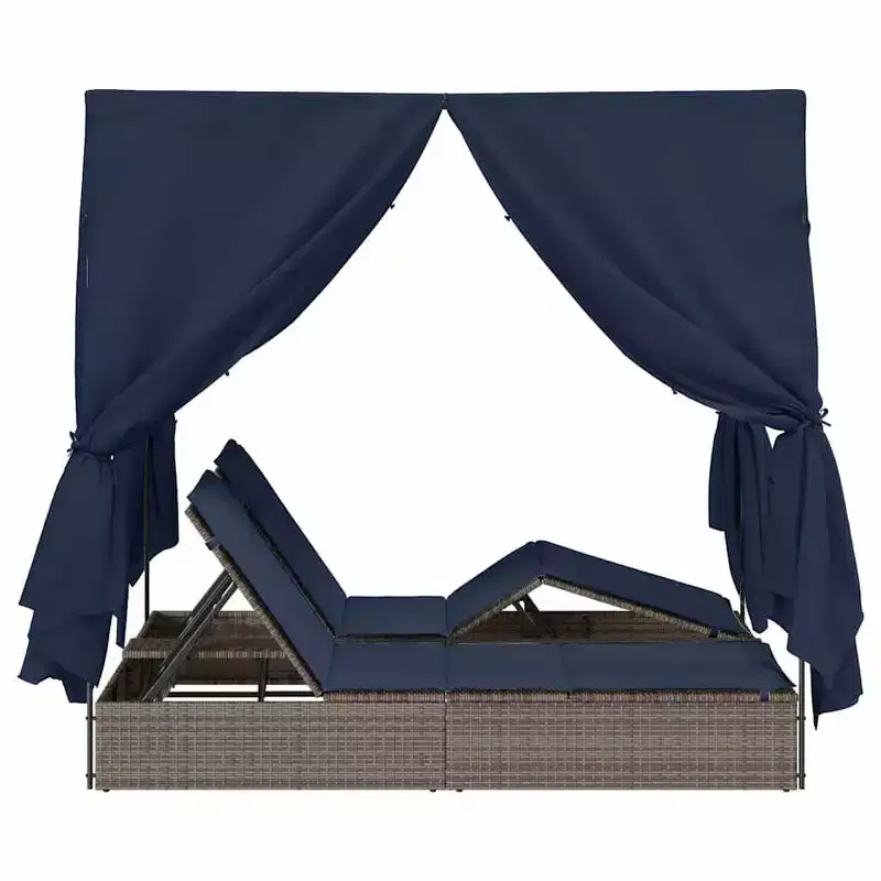vidaXL Double Sun Lounger Grey 80.71 x 50.79 x 78.74 in Poly Rattan