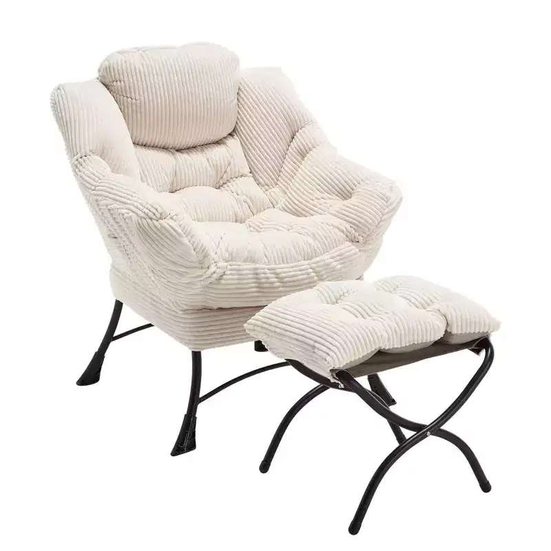 Homy Casa Modern Lounge Accent Chair with Ottoman and Side Pocket, Upholstered Reading Chair with Armrests for Living Room, Bedroom or Game Room