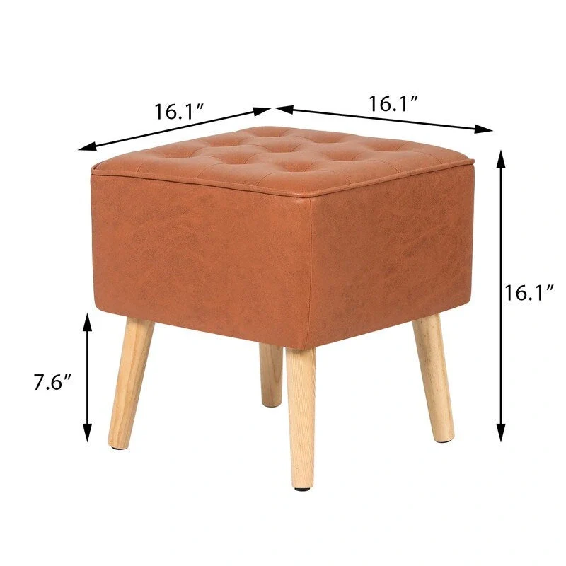 Adeco Square Faux Leather Tufted Footstool Ottoman Footrest Stool