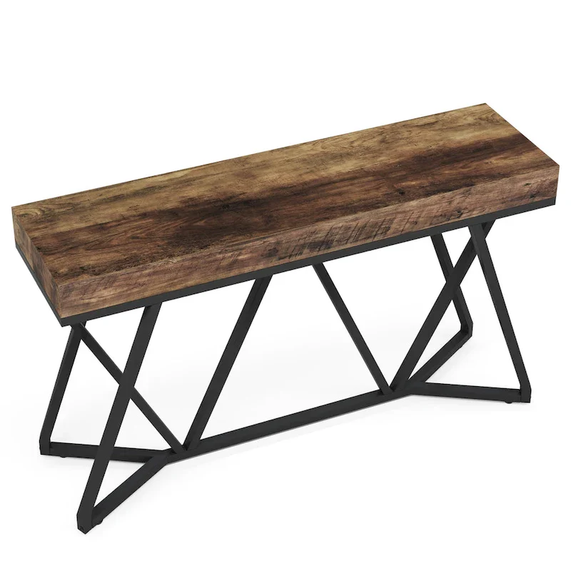 55 Inch Wood Console Table, Sofa Table Entryway Table with Unique Metal Legs