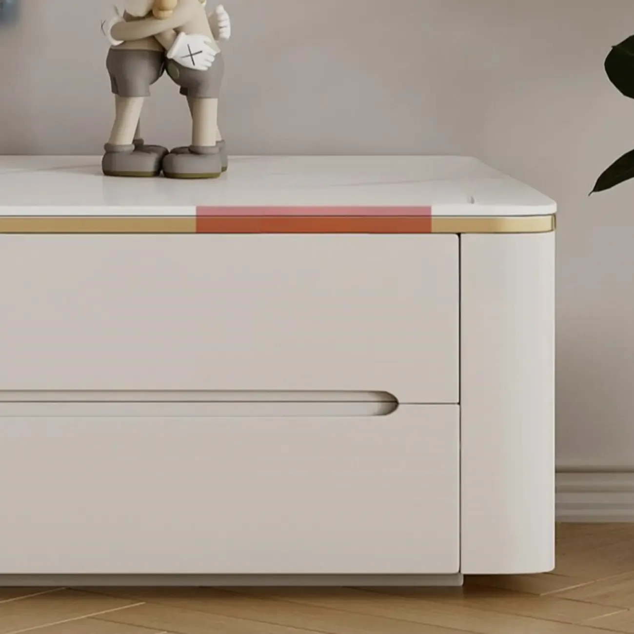 Modern White Stone Long TV Stand with Drawers