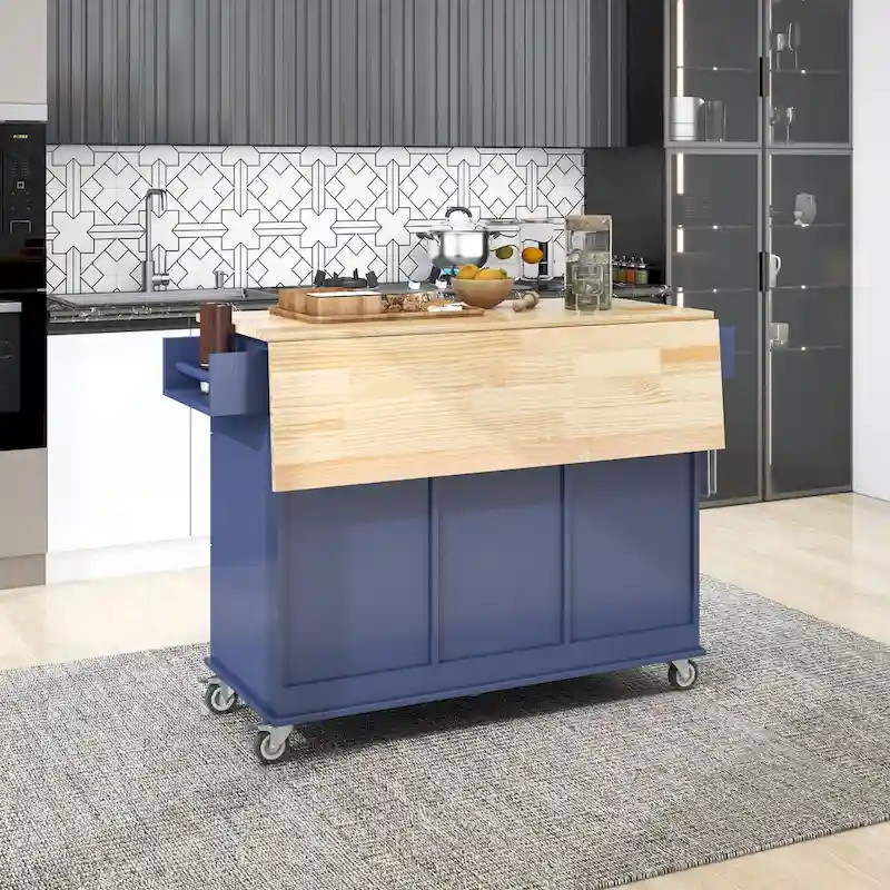 52.7 Inch Width Rolling Mobile Kitchen Island with Locking Wheels