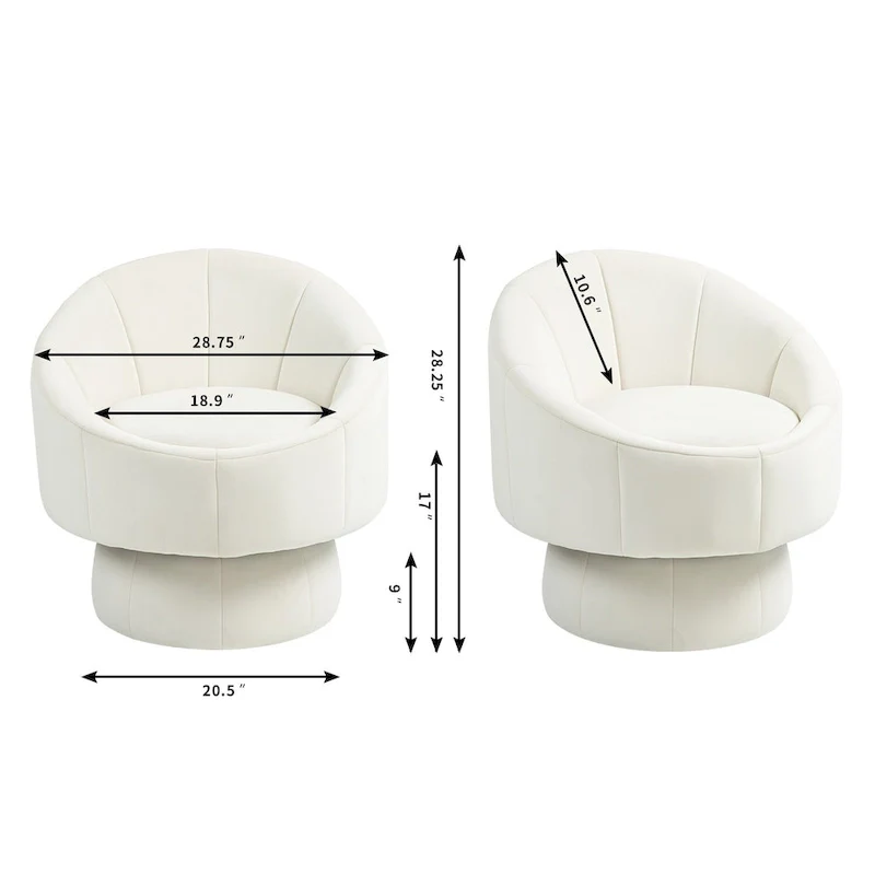 Modern 28.75 Velvet Upholstered 360 Swivel Accent Chair with Wood Frame and Waist Cushion