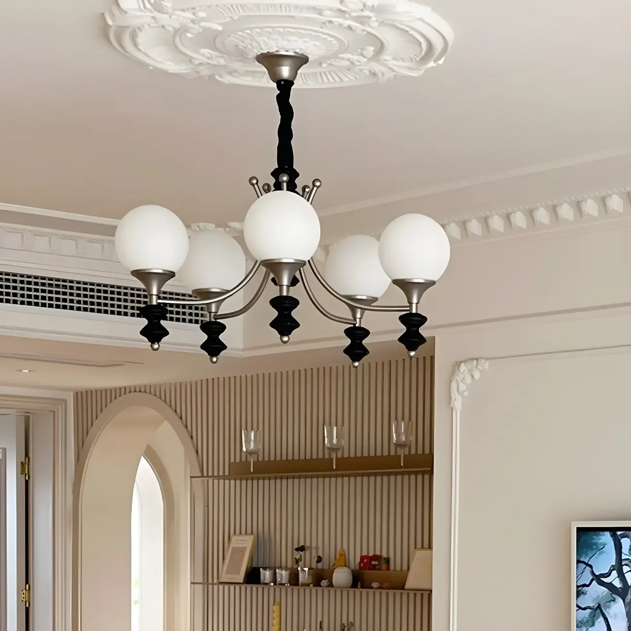 Modern Glass Chandeliers Black Metal Elegant Lighting