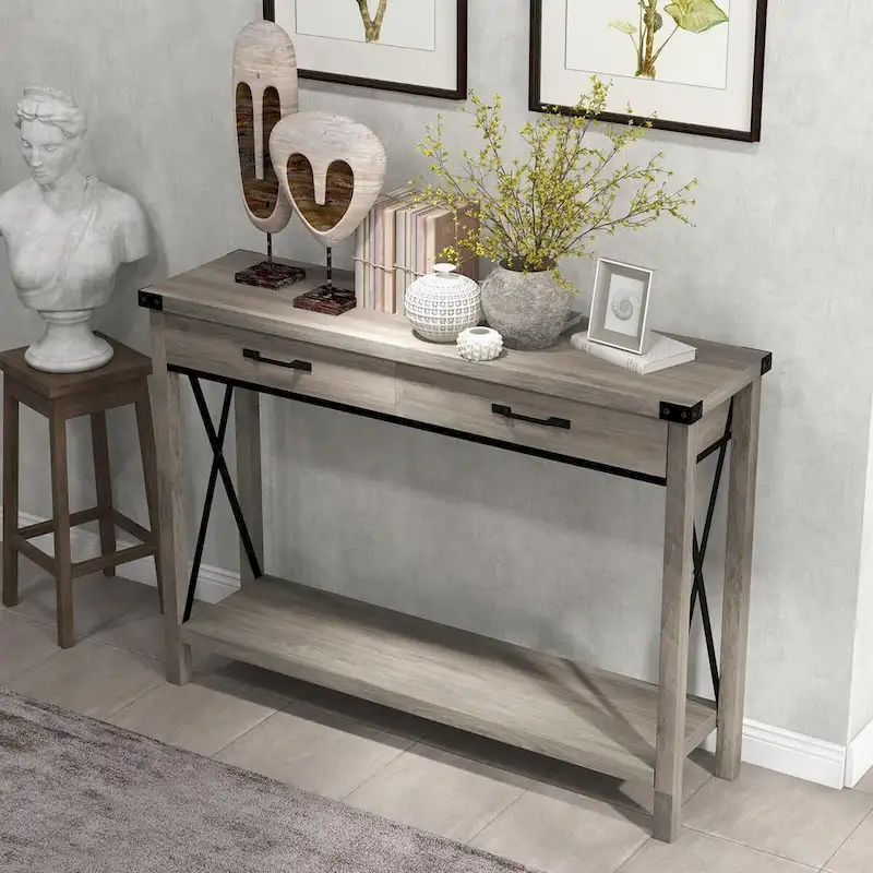 Industrial Console Table with Drawers