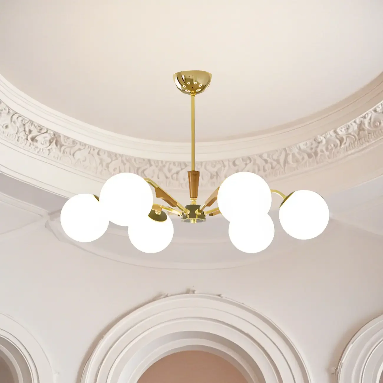 Modern White Glass Ball Chandelier with Adjustable Length