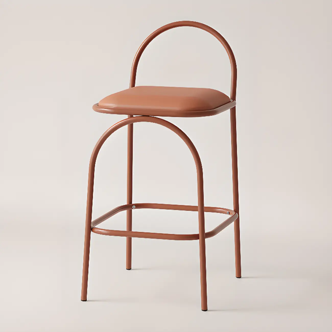 Minimalist Metal Frame Leather Counter Stools with Open Back