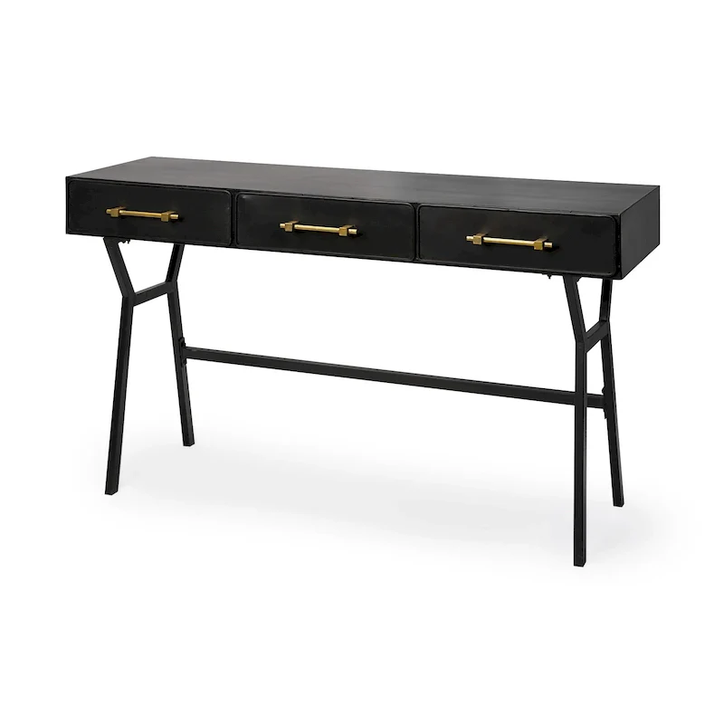 Black & Gold Matte Metal 3-Drawer Writing Desk with Iron Frame – 1-Person