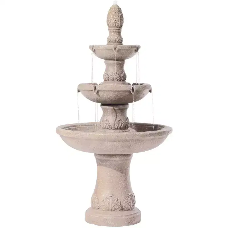 Domanico 57 High Large Italian Indoor Outdoor Decor Sand Stone Floor Fountain Waterfall 3-Tier Outside Garden Patio Yard Backyard