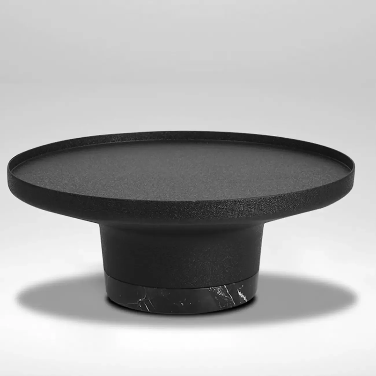 Modern Small Black Round Coffee Table with Marble Base