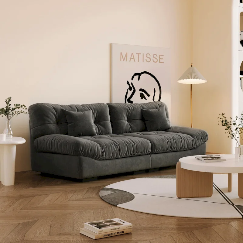 Tufted Sofa - Beige/Grey/Pink, Modern Design, Seats 3