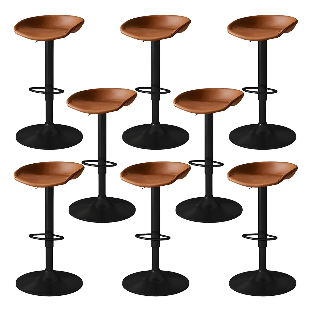 Modern Leather Black Pedestal Swivel Adjustable Bar Stool