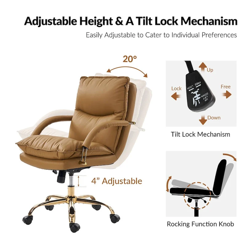 Leona Modern Faux Leather Adjustable Height Tilting Office Chair with Swivel Base by HULALA HOME