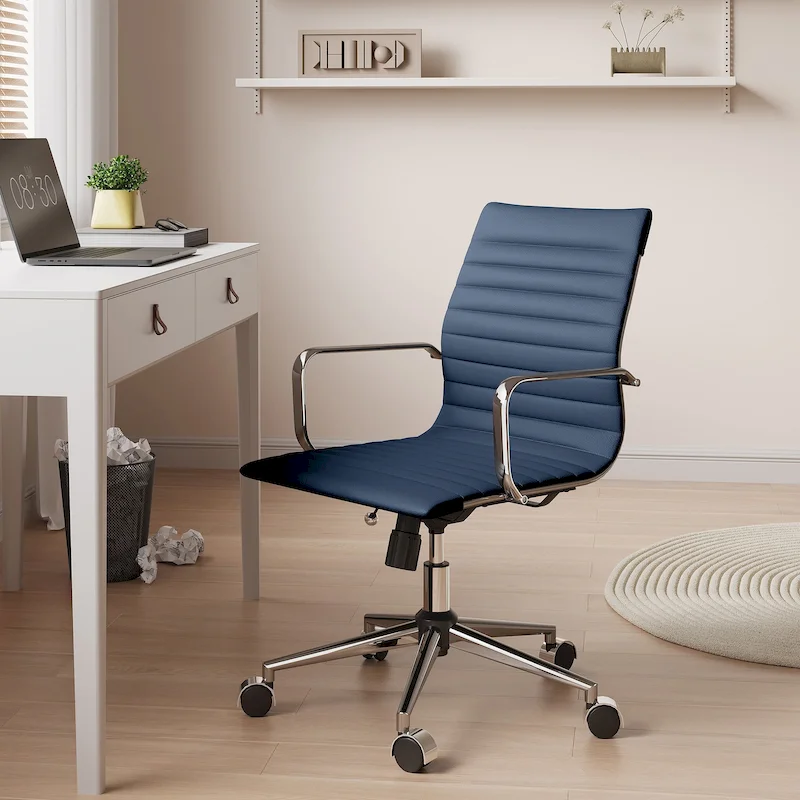 Black Ribbed Swivel Office Chair with Tilt Function