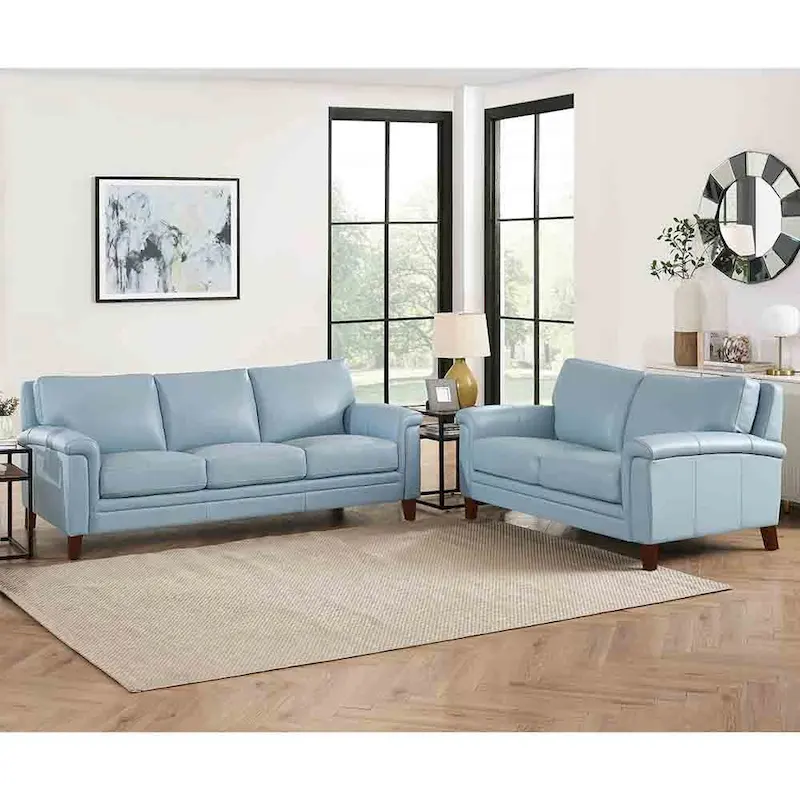 Hydeline Westcott Top Grain Leather Sofa and Loveseat Set with Memory Foam and Springs