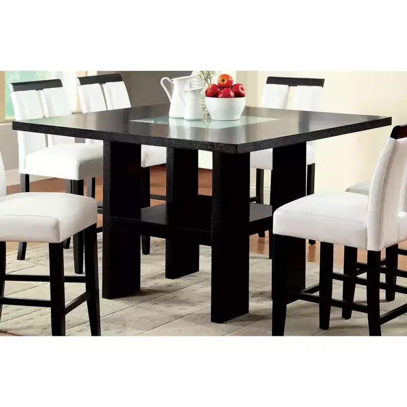 Stevenson Glass Insert Open Shelf w/Led Lights Counter Dining Table Black - HOMES: Inside + Out: Frosted Glass, Square Shape, Storage Base