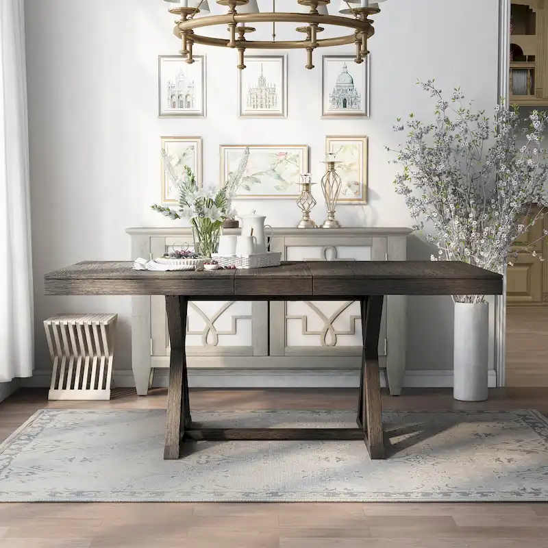 Country Gray 78-Inch Solid Wood Extendable Dining Table
