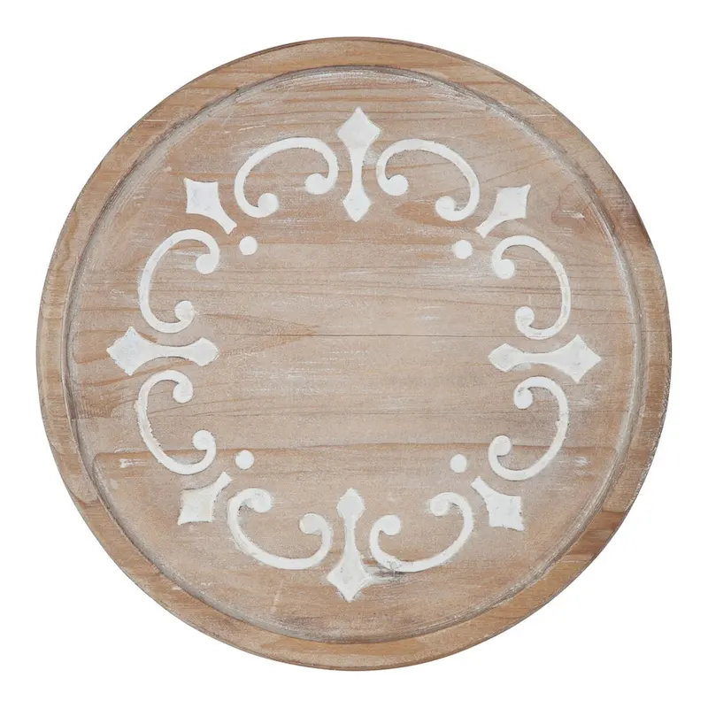 Kate and Laurel Sherald Round Wood Tray with Metal Stand - 11  Diameter