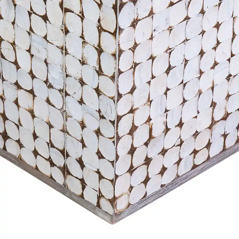 White Coconut Shell Cube Accent Table