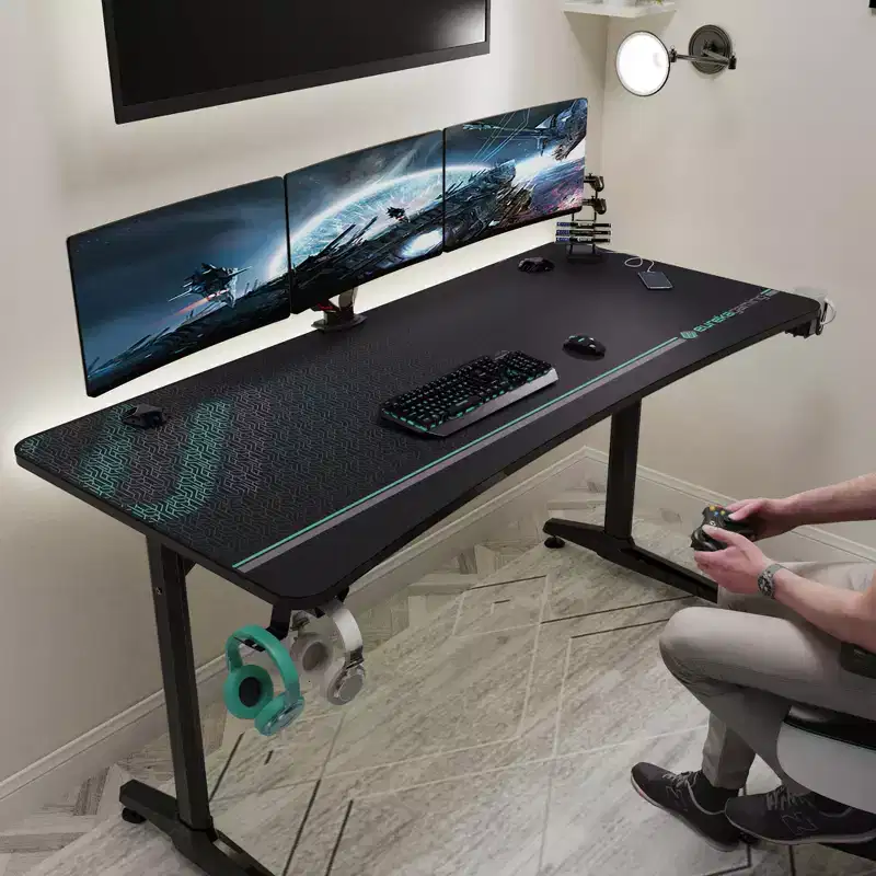 60x27 Curved Shaped Gaming Desk,27.56D x 60W x 30.12H,Black