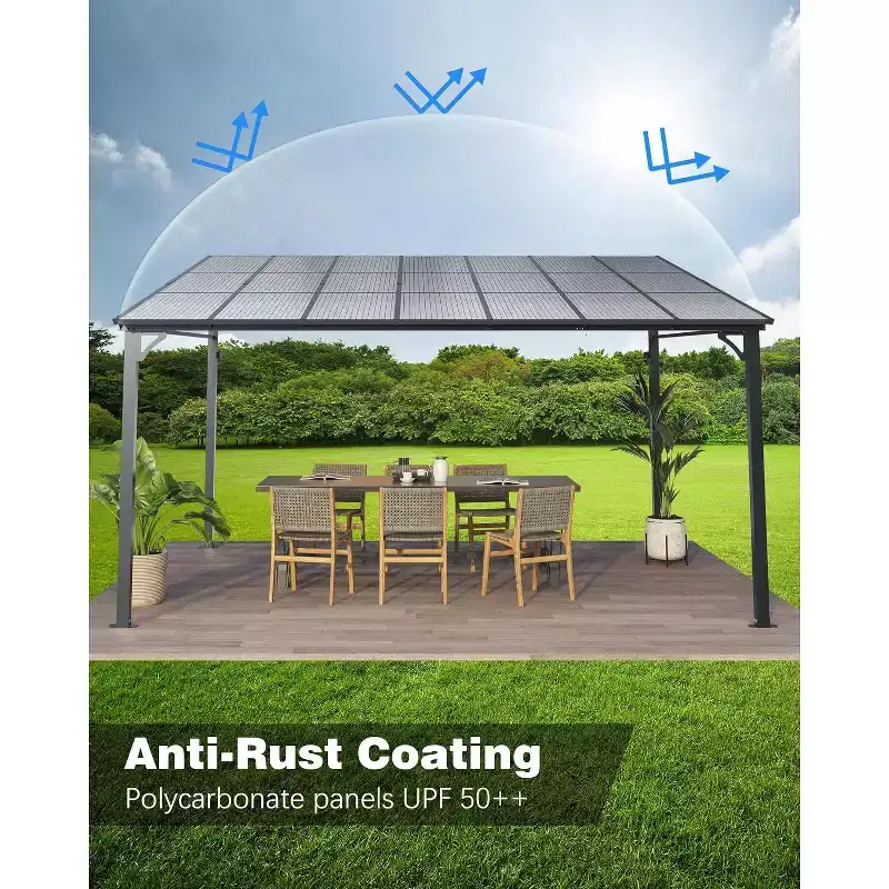 GustoWave 12'x 20' Wall Mounted Gazebo, Hardtop Lean-to Pergola for Deck, Porch, Backyard, Garden