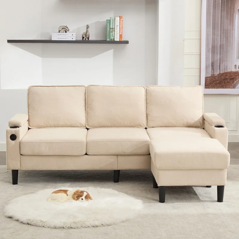 Upholstered 3-seat Sofa with Storage Ottoman for Living Room