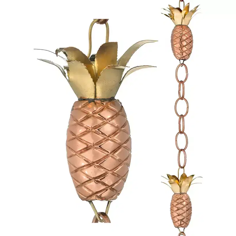 8.5ft Pure Copper Pineapple Rain Chain - Good Directions: Decorative Gutter Downspout Alternative, Easy Install