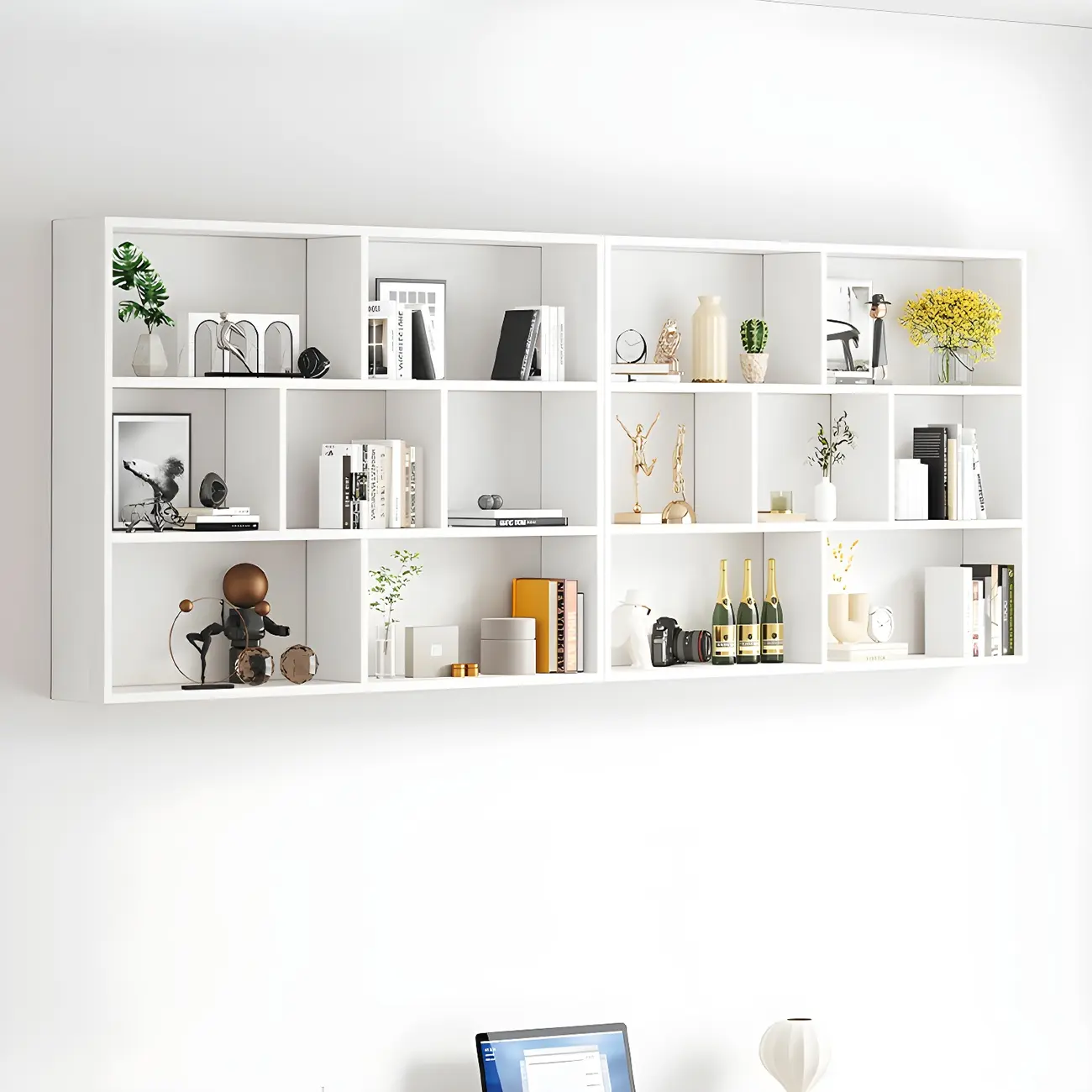 White Wall-Mounted Cube Wood Display Bookcase