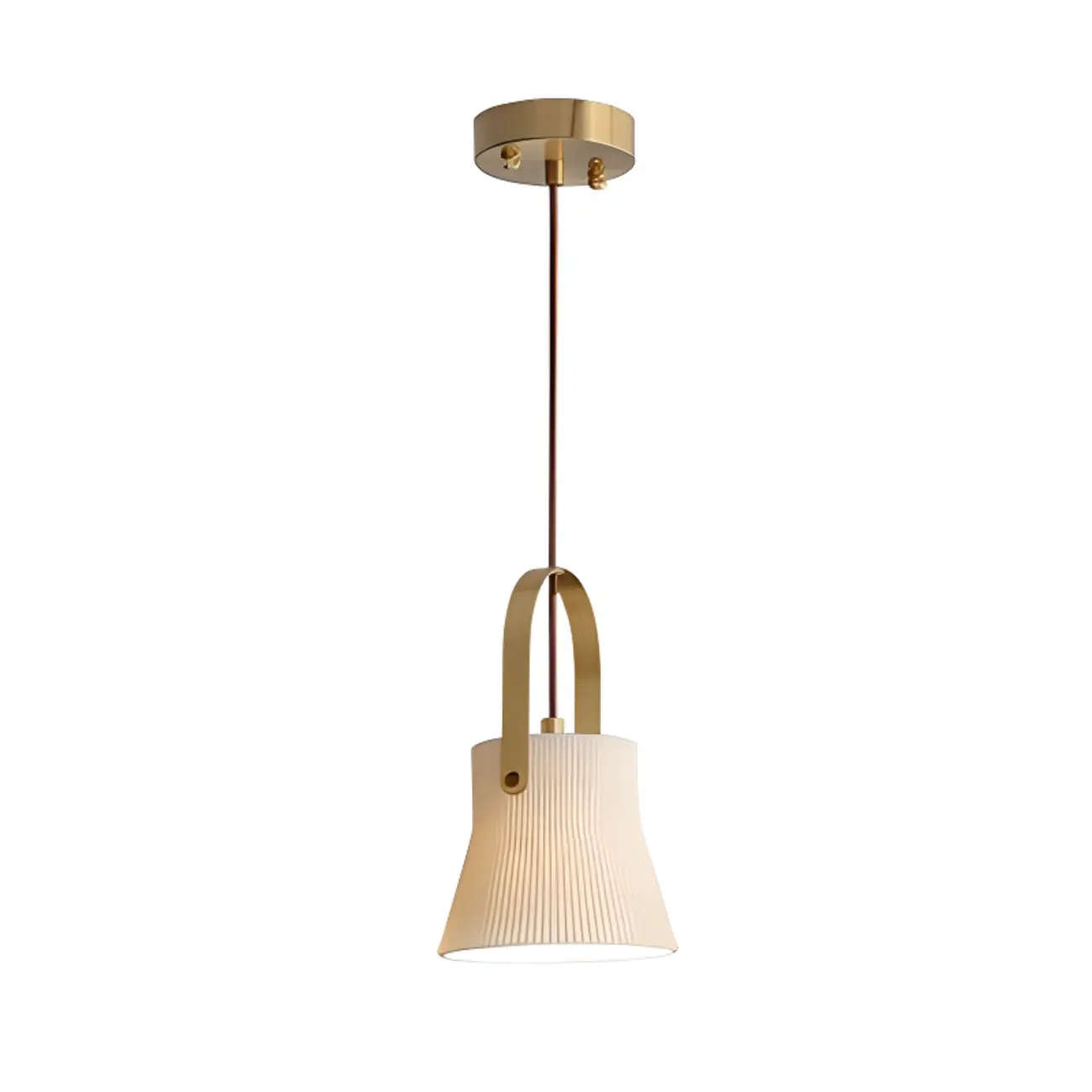 Modern Gold Metal Ribbed White Ceramic Pendant Light