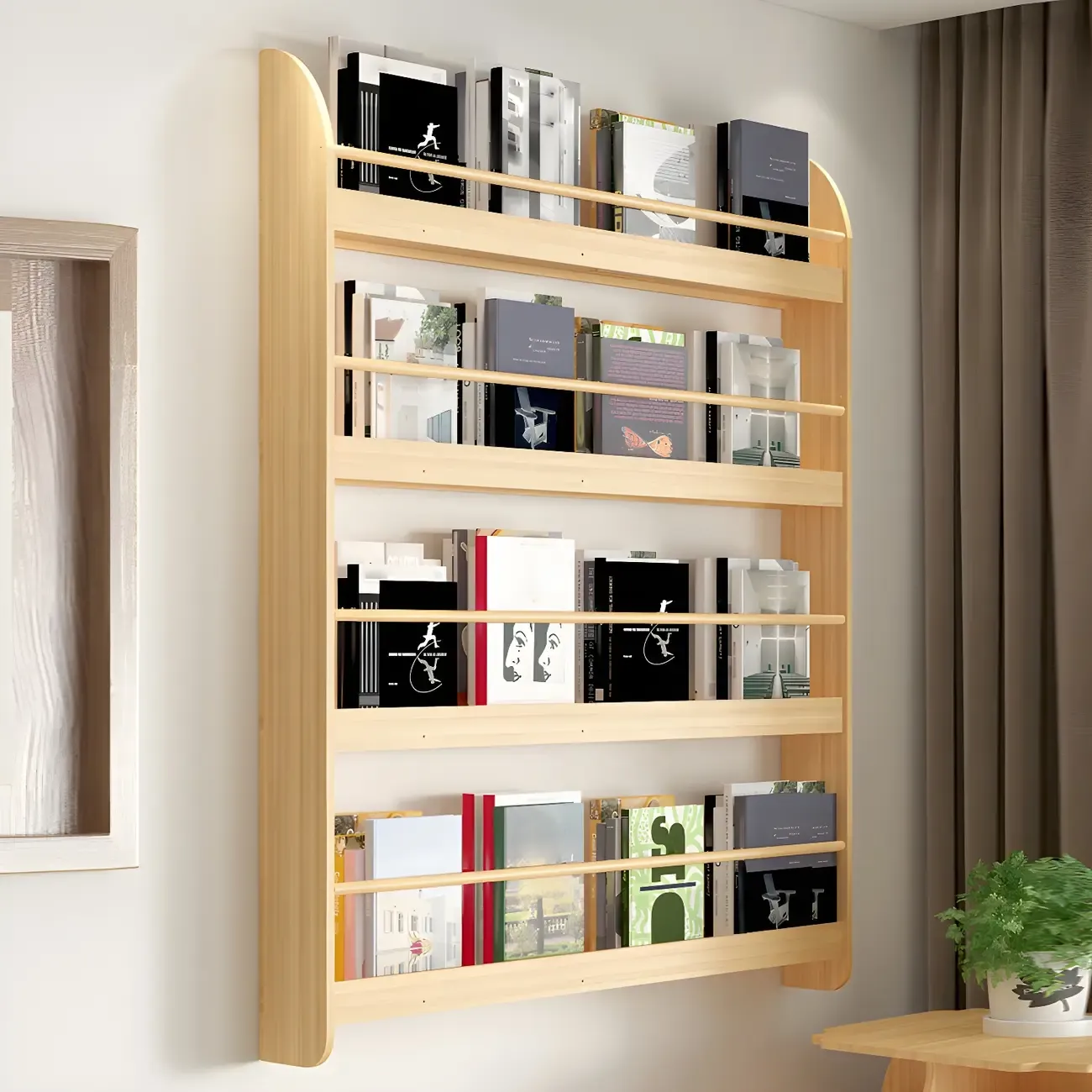 Modern Slim Wood Wall-Mounted Bookshelf