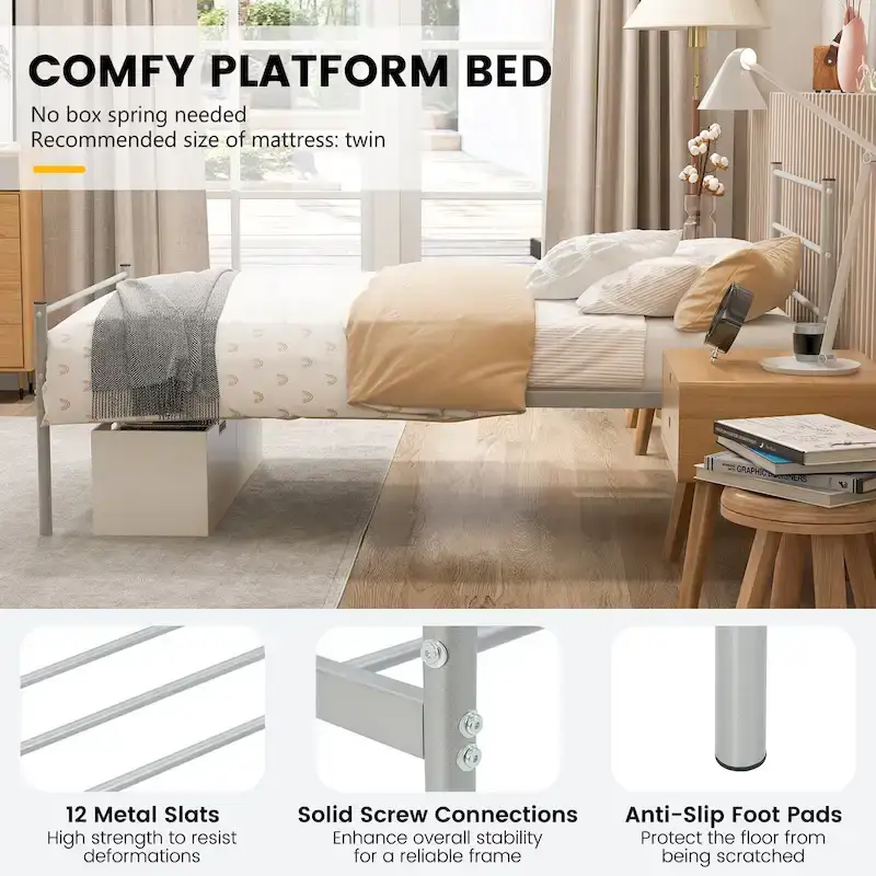 Costway Twin Metal Bed Frame Mattress Foundation No Box Spring Needed
