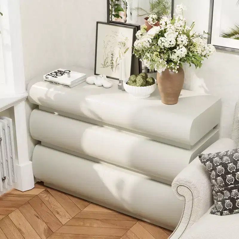 JVNOXK 43-inch 6-Drawer Bedroom Dresser, Handle-Free, Modern Style, Ample Storage Space, Suitable for Bedrooms and Living Rooms, White