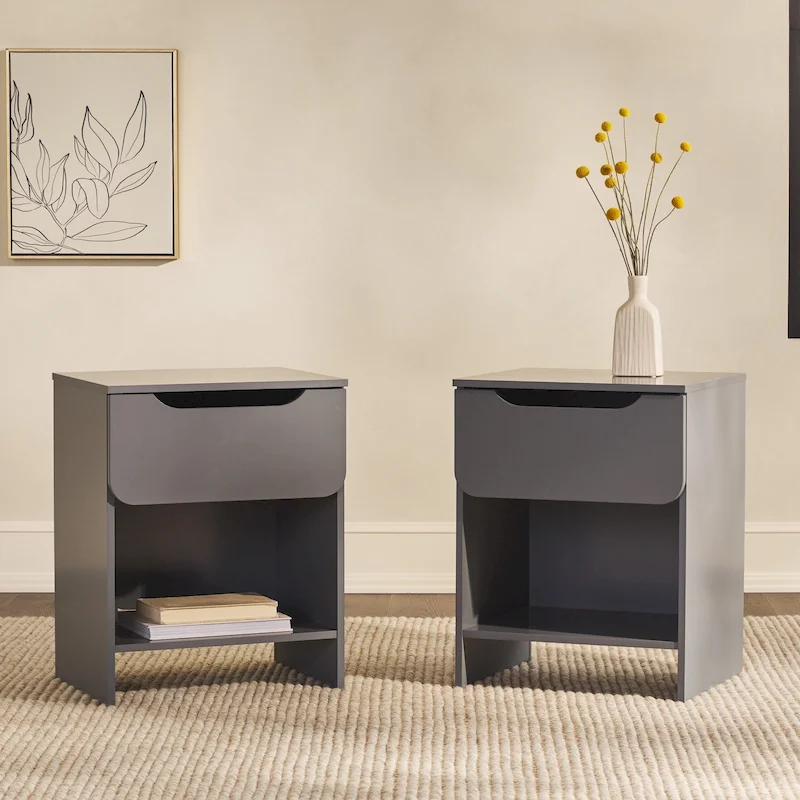 Middlebrook Designs Modern 1-Drawer Nightstand with Cubby (Set of 2)
