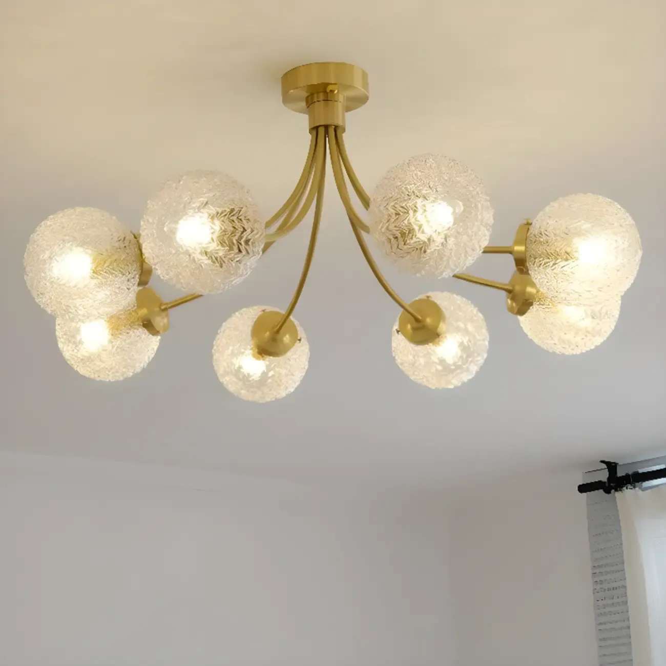 Elegant 6-Light Globe Glass Golden Semi Flush Ceiling Light