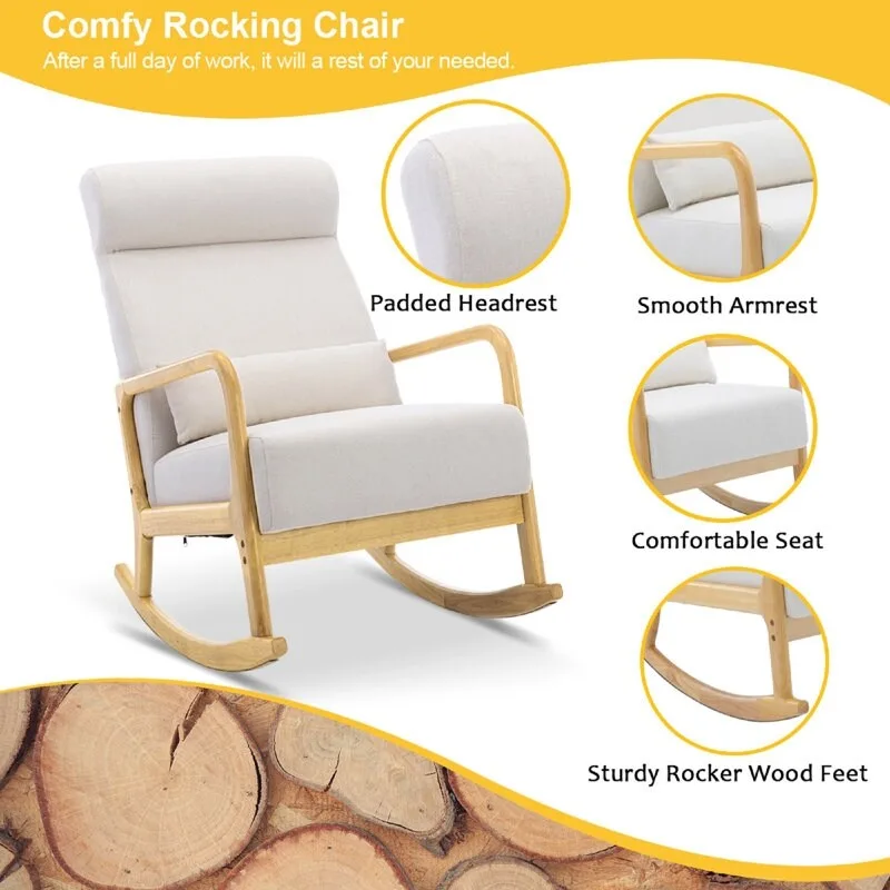 EROMMY 25.2 Wide Reclining Rocker Chair with Ottoman - High Back Rocking Chair, Soft Linen Fabric, Ergonomic Design