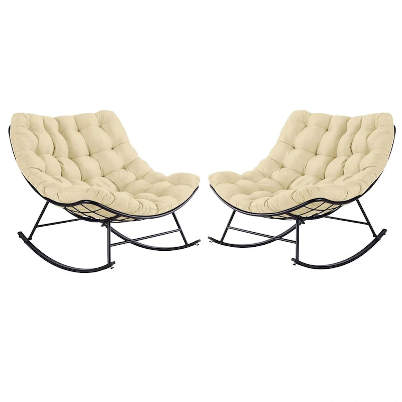 Outdoor Rocker Recliner Egg Reading Chair with Large Cushions (Set of 2)