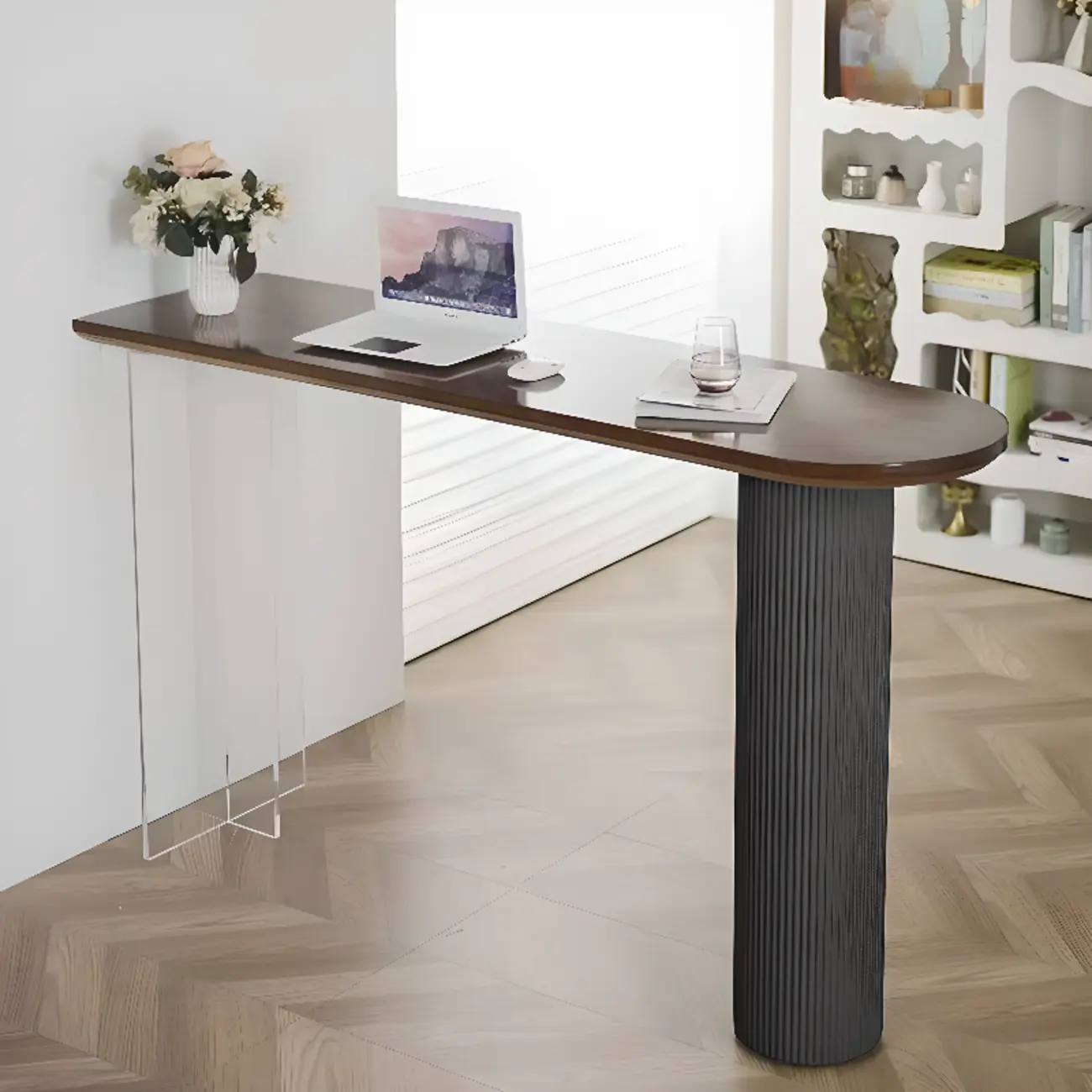 Modern Brown Wood Iron Base Bar Tables for Bistro