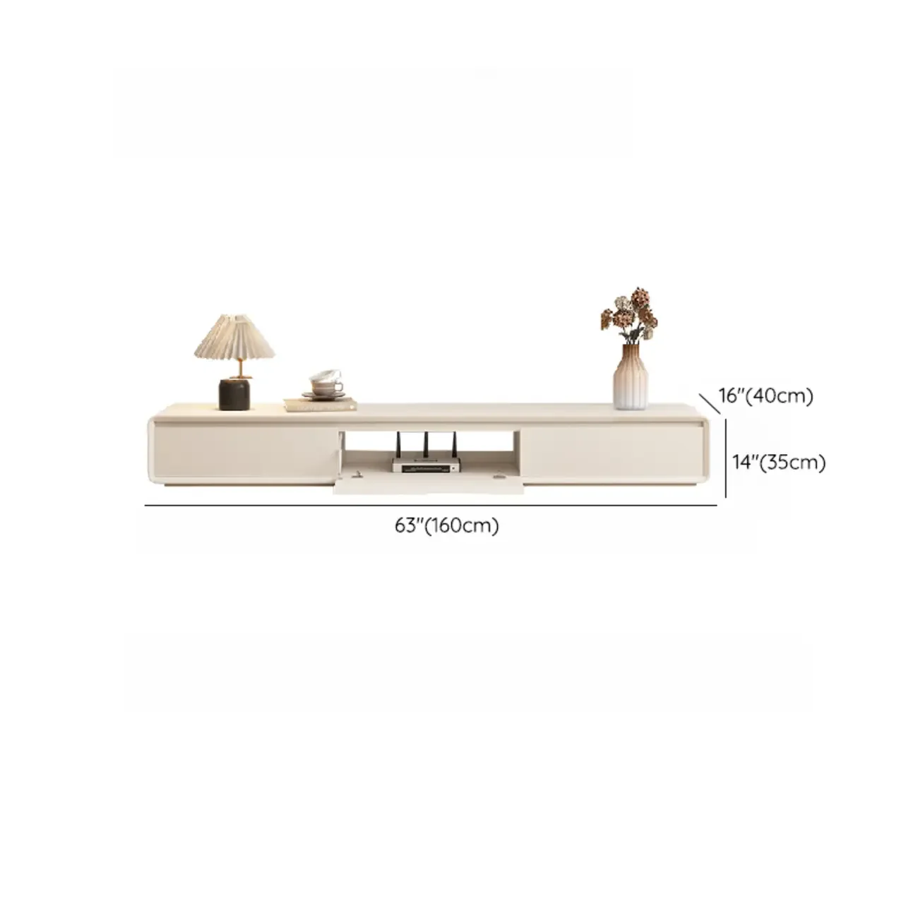 Ventilated 2 Drawers Wood Rectangular White TV Stand