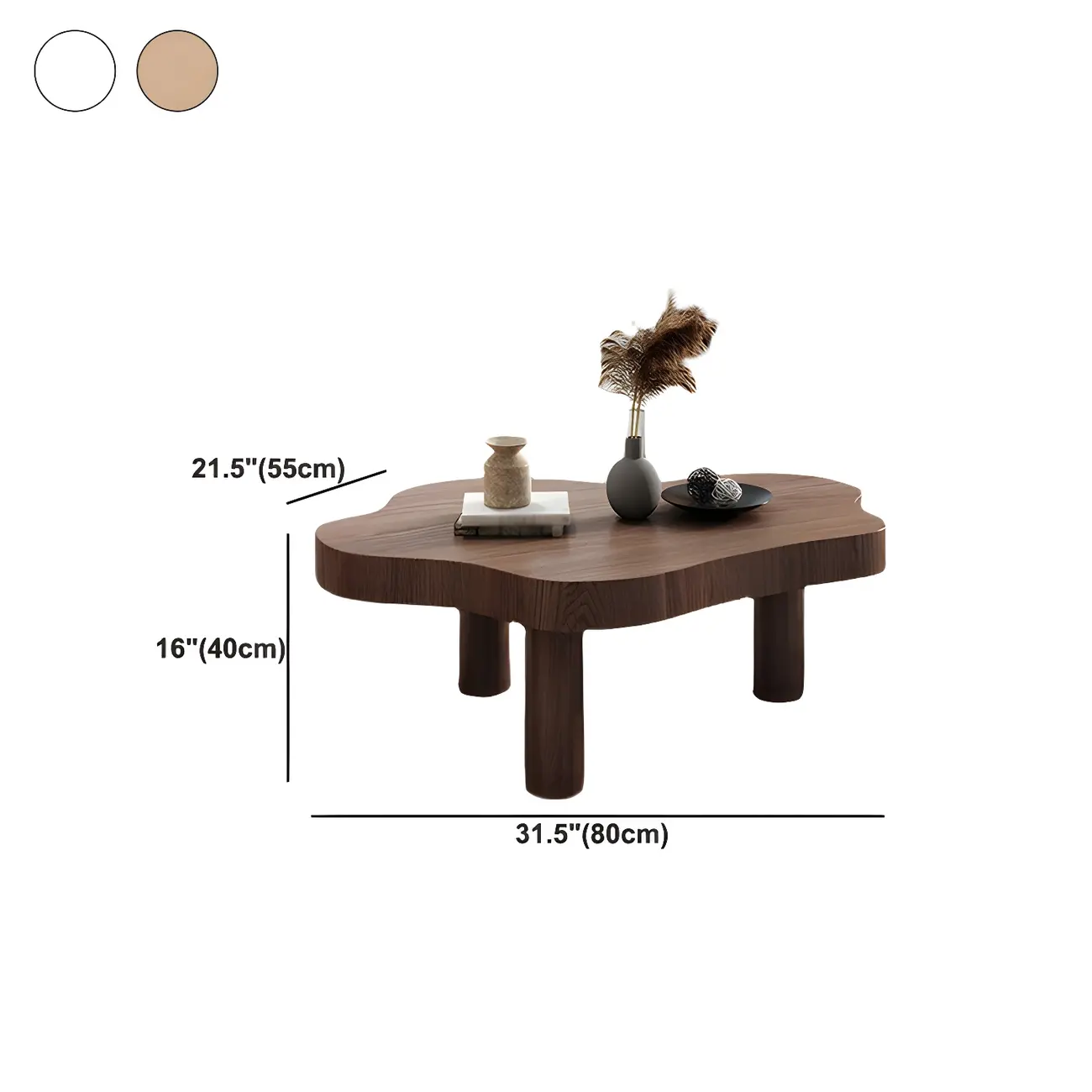 Natural Cloud-Shaped Pine Coffee Table with 3 Legs