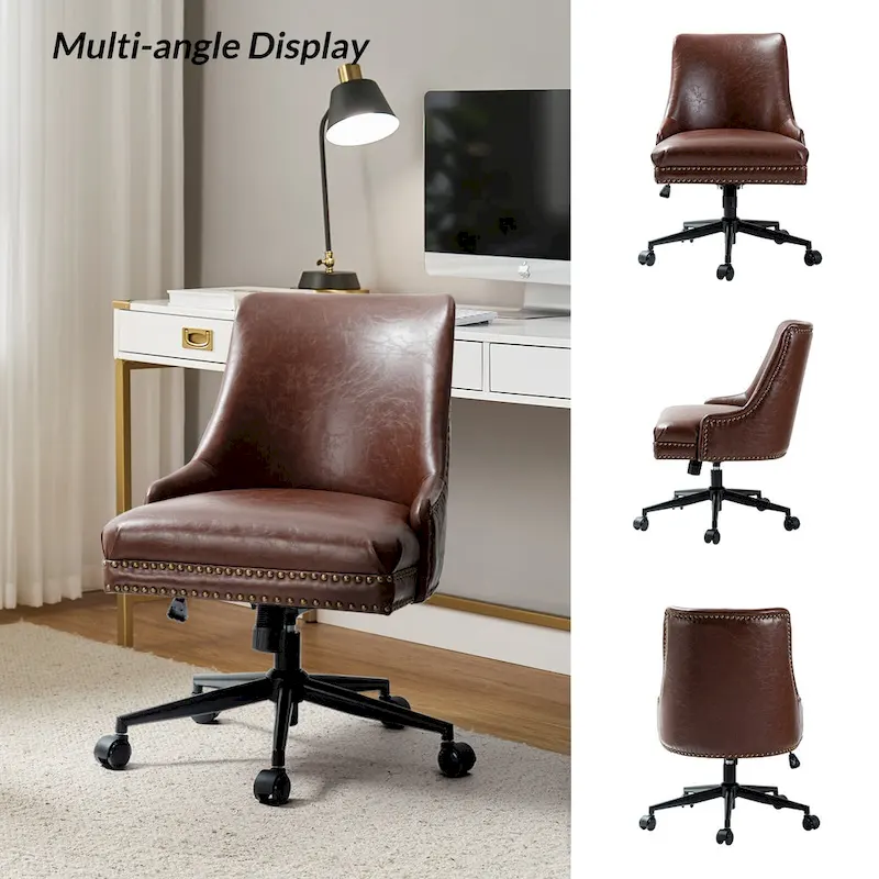 Faux Leather Task Chair with Arms and Nailhead Trim