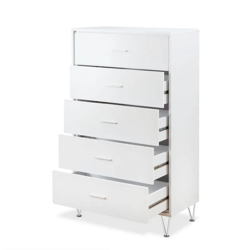 White / Walnut 5-Drawer Chest, Single Unit