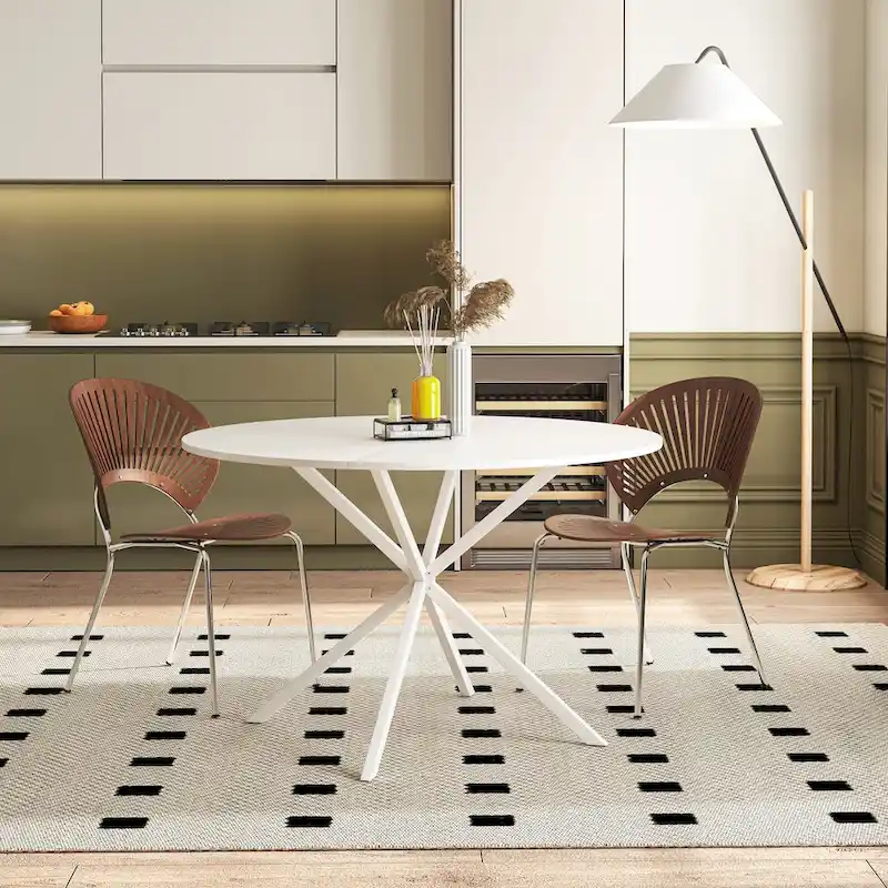 White / Black Round Dining Table with Cross Metal Legs – 2 to 4 Person