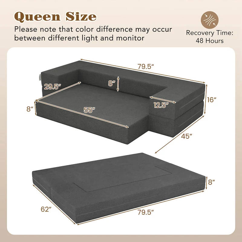 Costway 8-Inch Folding Sofa Bed with High-density Foam & Washable