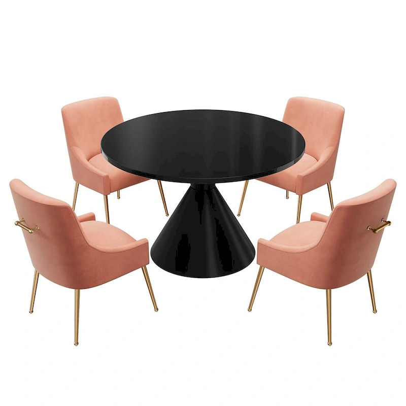 48 Light Luxury Black High Gloss Large Countertop Dining Table with Velvet Dining Chair Set