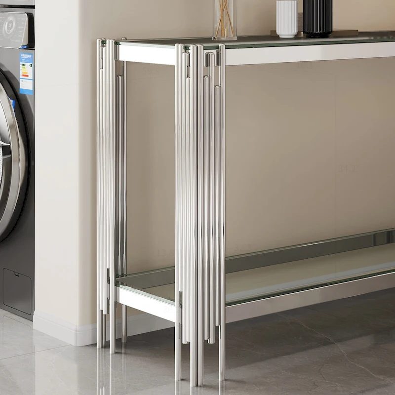 Sophisticated Double-Layer Tempered Glass Console Table