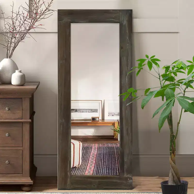 PexFix 24 in. W x 58 in. H Farmhouse Rectangular Solid Wood Framed Full Length Leaning Mirror in Brown